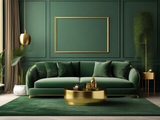 modern living room with green background