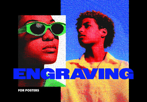 Retro Engraving Poster Photo Effect Mockup