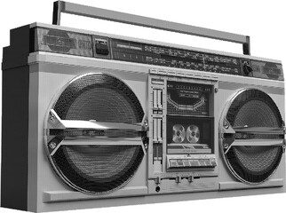 Retro halftone stereo cassette player - obrazy, fototapety, plakaty