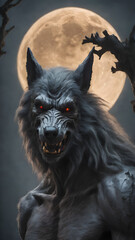 Humanoid warewolf in night moonlight monster illustration