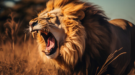 portrait of a lion furiously roaring, Wild life photography