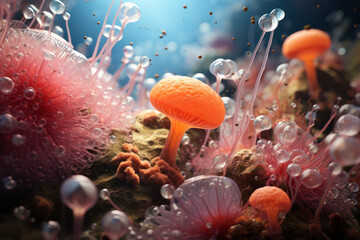 The microscopic world of archaea, ancient microorganisms thriving in extreme environments. Generative Ai.