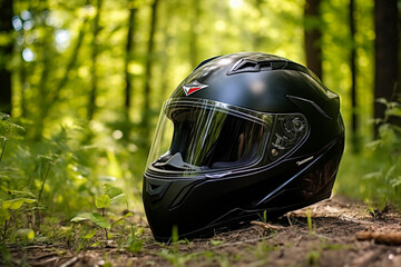 motorcycle helmet on grass