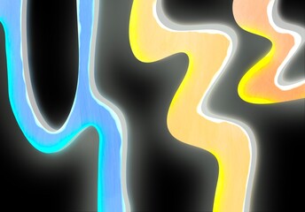 Abstract shape with neon style blue,yellow, and orange colour, black background