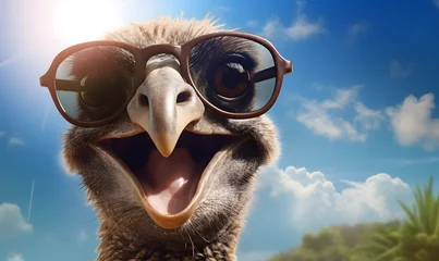 Fotobehang Happy ostrich wearing sunglass for a commercial advertisement image © DA