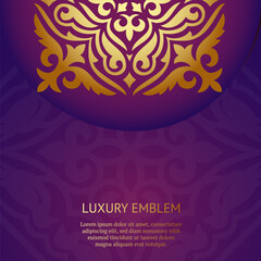 Gold and violet Indian background. Luxury pattern template. Vector abstract design elements. Great for invitation and greeting cards, packaging, flyer, wallpaper or any desired idea. Asian ornament