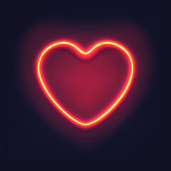 Neon heart on dark background. Decoration, sign or symbol for Valentine's Day. Electric light glow banner.
