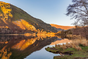 Reflection views around Snowdonia lakes in winter