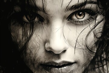 Fototapeta premium Experience the awe-inspiring realism of this meticulously rendered portrait. Every intricate detail, from the subject's unique features to their captivating expressions