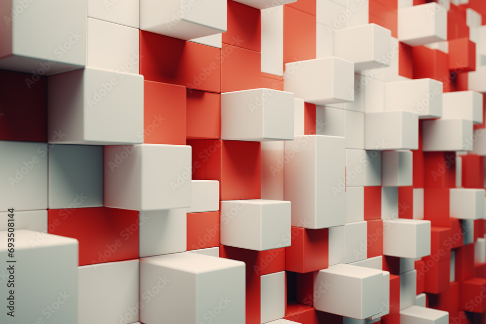 Poster clean, minimalistic design of digital blocks in a sequence.
