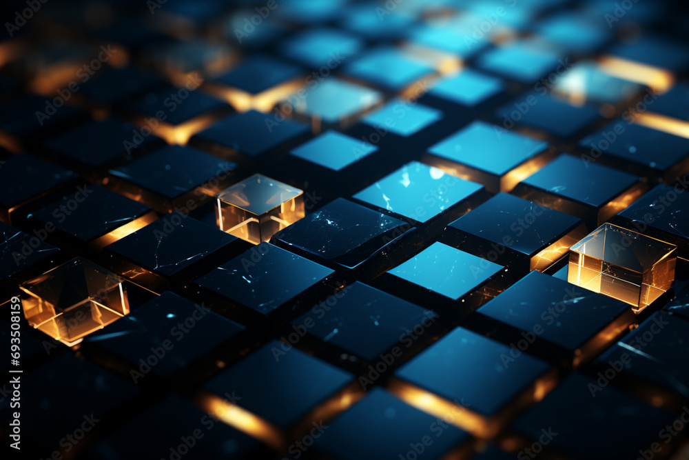 Poster abstract, digital grid pattern symbolizing a blockchain platform.