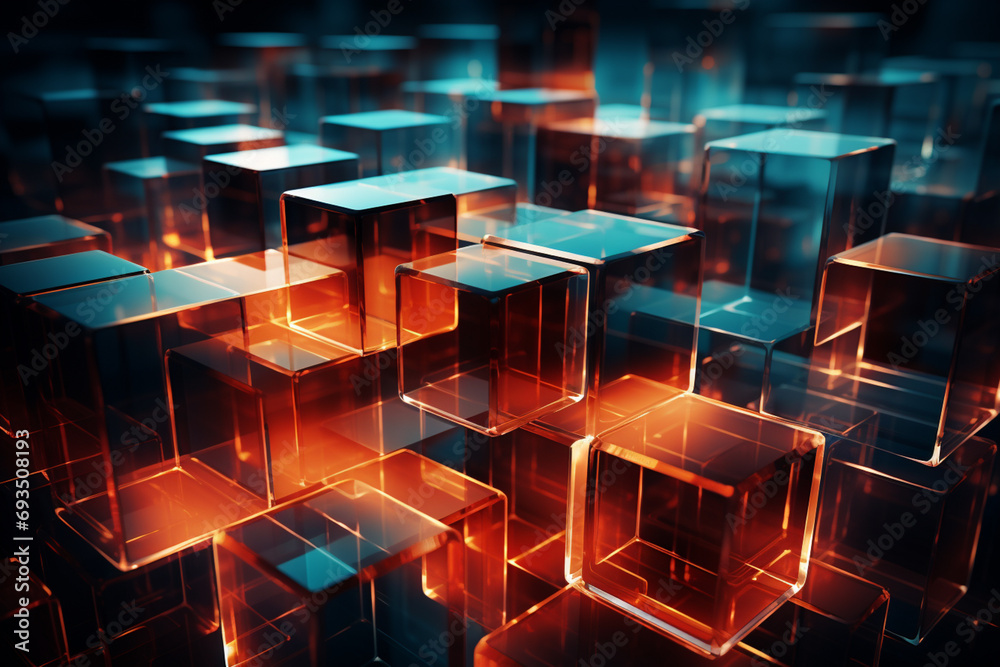 Poster abstract, geometric depiction of blockchain transparency.