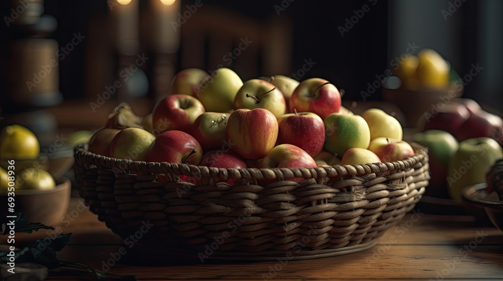 Wall mural Illustration of various 3D apples with various designs