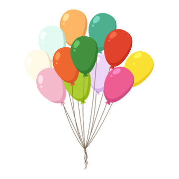 Festive balloons fly up. Flat graphic vector illustration on white background