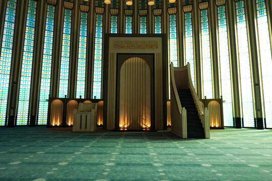 Mihrab and minbar of Ali Kuscu Mosque. Modern islamic architecture background