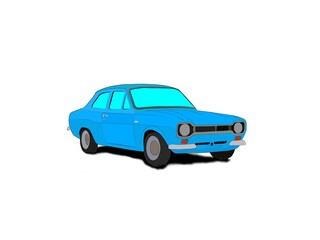 Retro blue car on a white background. Vector illustration of a retro car.