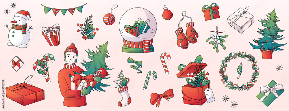 Sticker christmas icons set