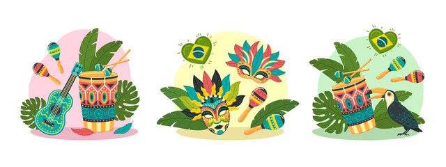 Hand drawn brazilian carnival compositions