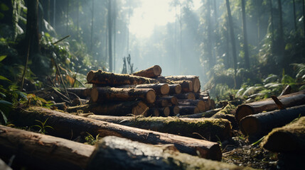 Illegal logging activities in a vibrant rainforest.