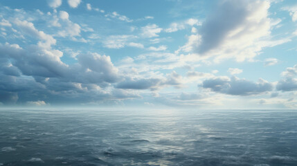 Sea sunrise. Clouds gracefully hover above the tranquil expanse of the ocean