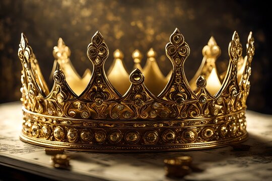 luxurious gold crown sits upon on a table