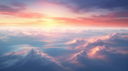 The sunset sky background creates a stunning aerial view with vibrant sunshine.