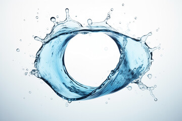 splash of blue clear water or liquid in circle shape, isolated on white background