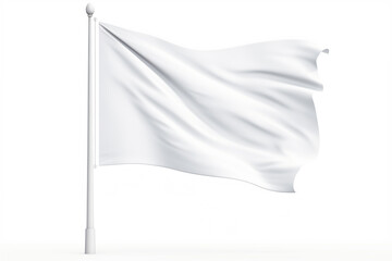 flag white clean fluttering on wind straight smooth with folds on the flagpole, isolated - obrazy, fototapety, plakaty