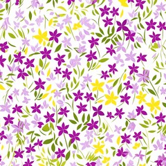 seamless floral pattern in lilac, pink and yellow. Generative AI