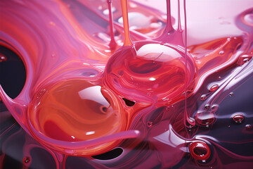liquid viscous red pink with stripes and bubbles, abstract background