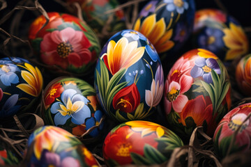Fototapeta na wymiar painted Easter eggs generative ai