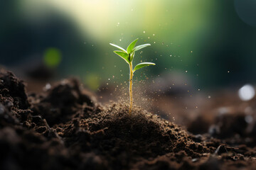 A seedling breaking through the soil, symbolizing the germination process and the catalyst for the growth of a new plant. Generative Ai.