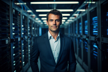 Fototapeta premium Digital technologies it programmer worker in modern network space working Generative AI