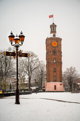 beautiful lantern with a pointer on European Square, Artynov Tower, Vinnitsa, Ukraine