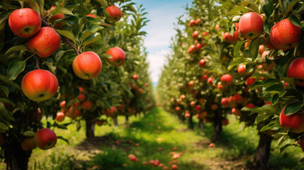 Fototapeta na wymiar Fruit apple garden, business farming and entrepreneurship, harvest. Green
