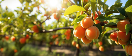 Fruit apricot garden, business farming and entrepreneurship, harvest. banner