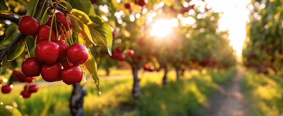 Fruit cherry garden, business farming and entrepreneurship, harvest. banner