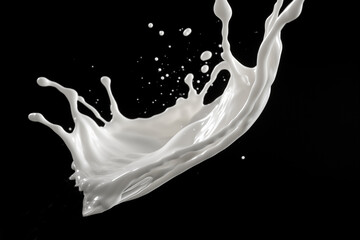 milk splash and pouring, white, falling, yogurt or cream with drops, isolated on dark background