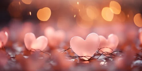 Fotobehang St. Valentine background with heart and light bokeh, Banner, AI generated © DejaReve