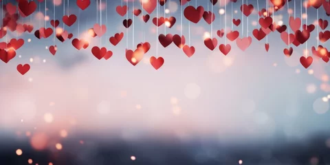 Fotobehang St. Valentine background with heart and light bokeh, Banner, AI generated © DejaReve