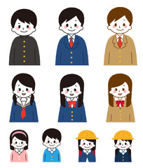 いろんな学生のイラストセット