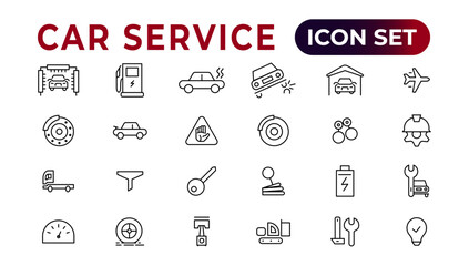 Car service icon set with editable stroke and white background. Auto service, car repair icon set. Car service and garage.