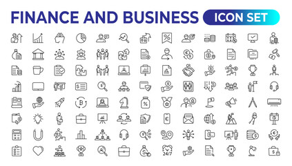Finance and business line icons collection. Big UI icon set in a flat design. Thin outline icons pack. Vector illustration. - obrazy, fototapety, plakaty