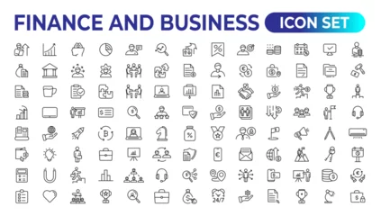 Foto op Canvas Finance and business line icons collection. Big UI icon set in a flat design. Thin outline icons pack. Vector illustration. © artnazu