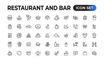 Fototapeta na wymiar Restaurant line icons collection. Food, service, bar, alcohol icons. UI icon set. Thin outline icons pack. Vector illustration.