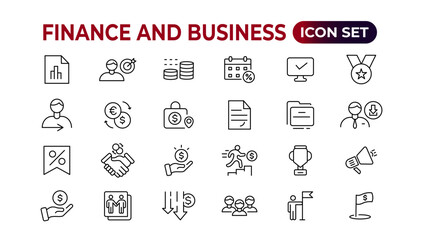 Finance and business line icons collection. Big UI icon set in a flat design. Thin outline icons pack. Vector illustration.