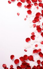 8k red rose petals scattered around the apartment, mobile phone wallpaper, photo realism, white background, empty space above the main part of the screen, minimalistic, 8k 