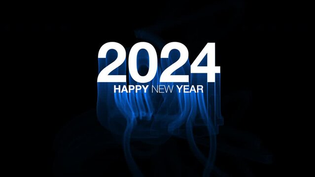 2024 Happy New year text effect  blue neon opener particles bokeh background new year resolution concept.