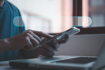 Businessmen use smartphones in SEO Concept. Search Engine optimising website to rank in search...
