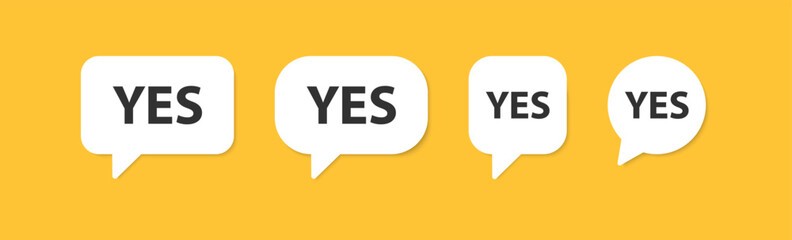 YES single word in the speech bubble. Good sticker. Positive chat text. YES message. Vector illustration.